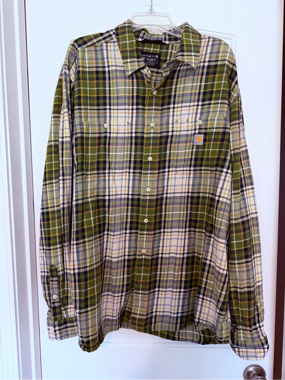 Carhartt Men’s Olive & Cream Plaid Button-Down Shirt